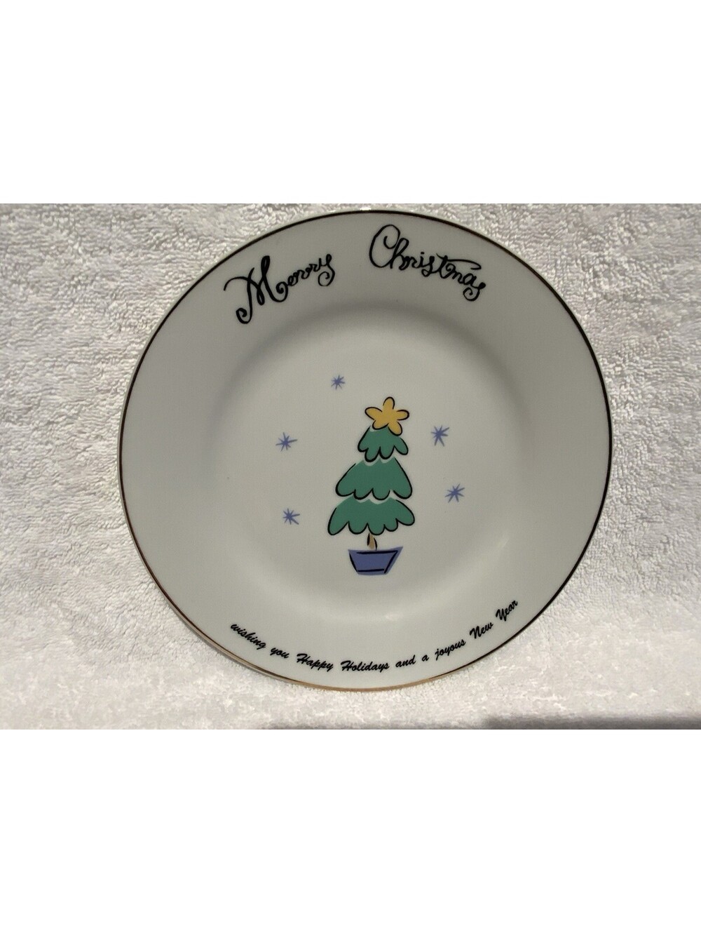 Vintage Merry Brite 2001 Merry Christmas Tree Salad/Desert 7.5” Plate